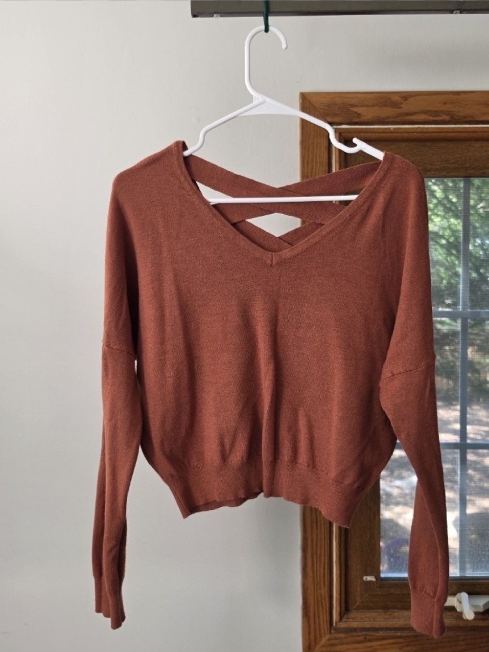 Rust Cross-Back V-Neck Women’s Sweater